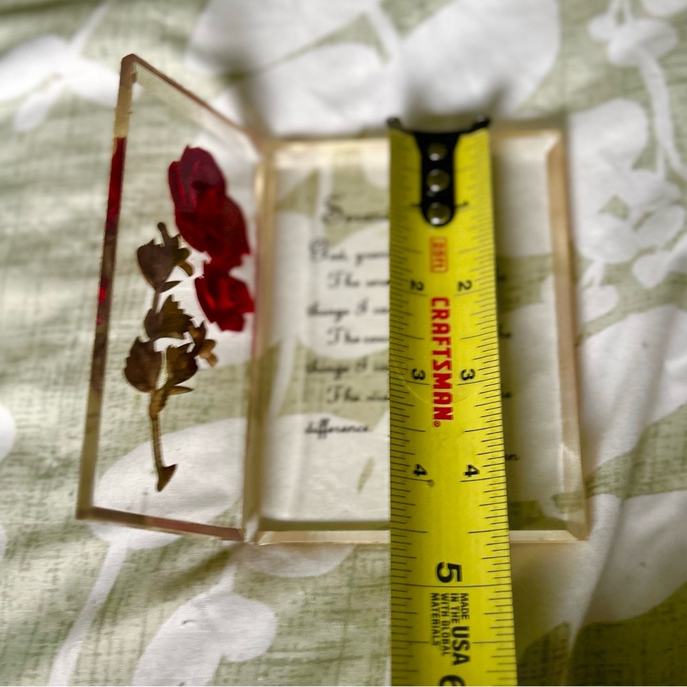 ❌SOLD Prayer Glass Encased Faux Floral Rose Cottagecore Glassware Art - Picture 5 of 7